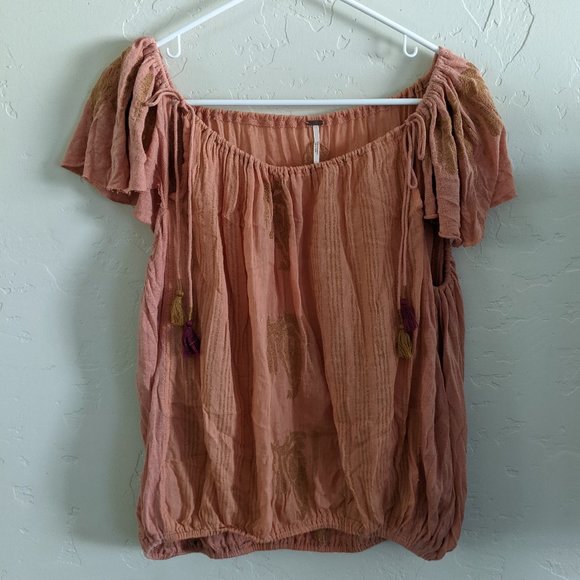 Free People Tops - Free People Flowy Orange Peasant Blouse